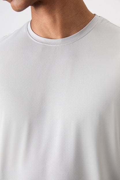 Stone Polyester Breathable Textured Thin Flexible Standard Fit Men's Performance T-Shirt - 88388