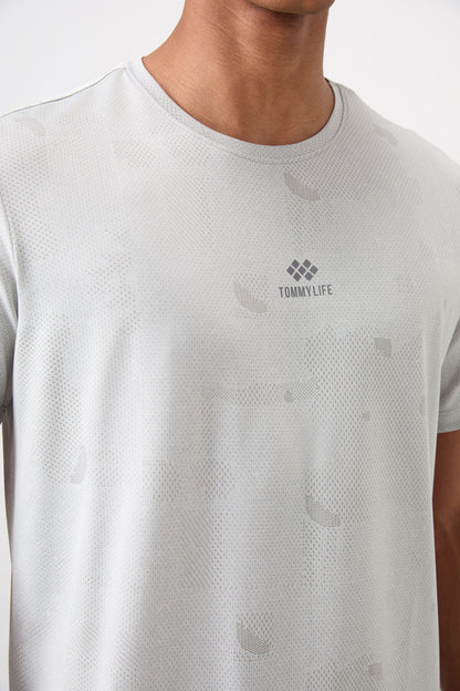 Stone Polyester Breathable Jacquard Thin Flexible Standard Fit Men's Performance T-Shirt - 88397