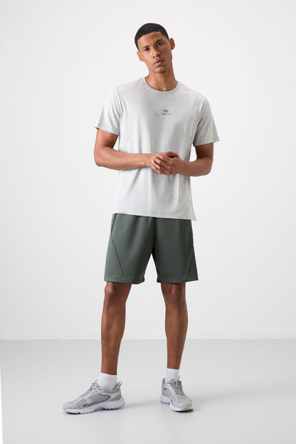 Stone Polyester Breathable Jacquard Thin Flexible Standard Fit Men's Performance T-Shirt - 88397