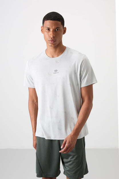 Stone Polyester Breathable Jacquard Thin Flexible Standard Fit Men's Performance T-Shirt - 88397