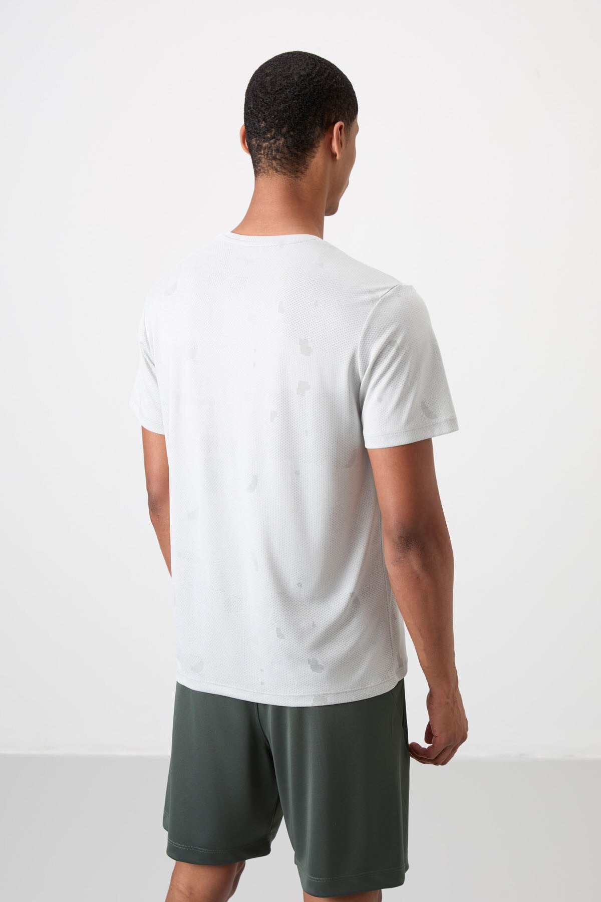 Stone Polyester Breathable Jacquard Thin Flexible Standard Fit Men's Performance T-Shirt - 88397