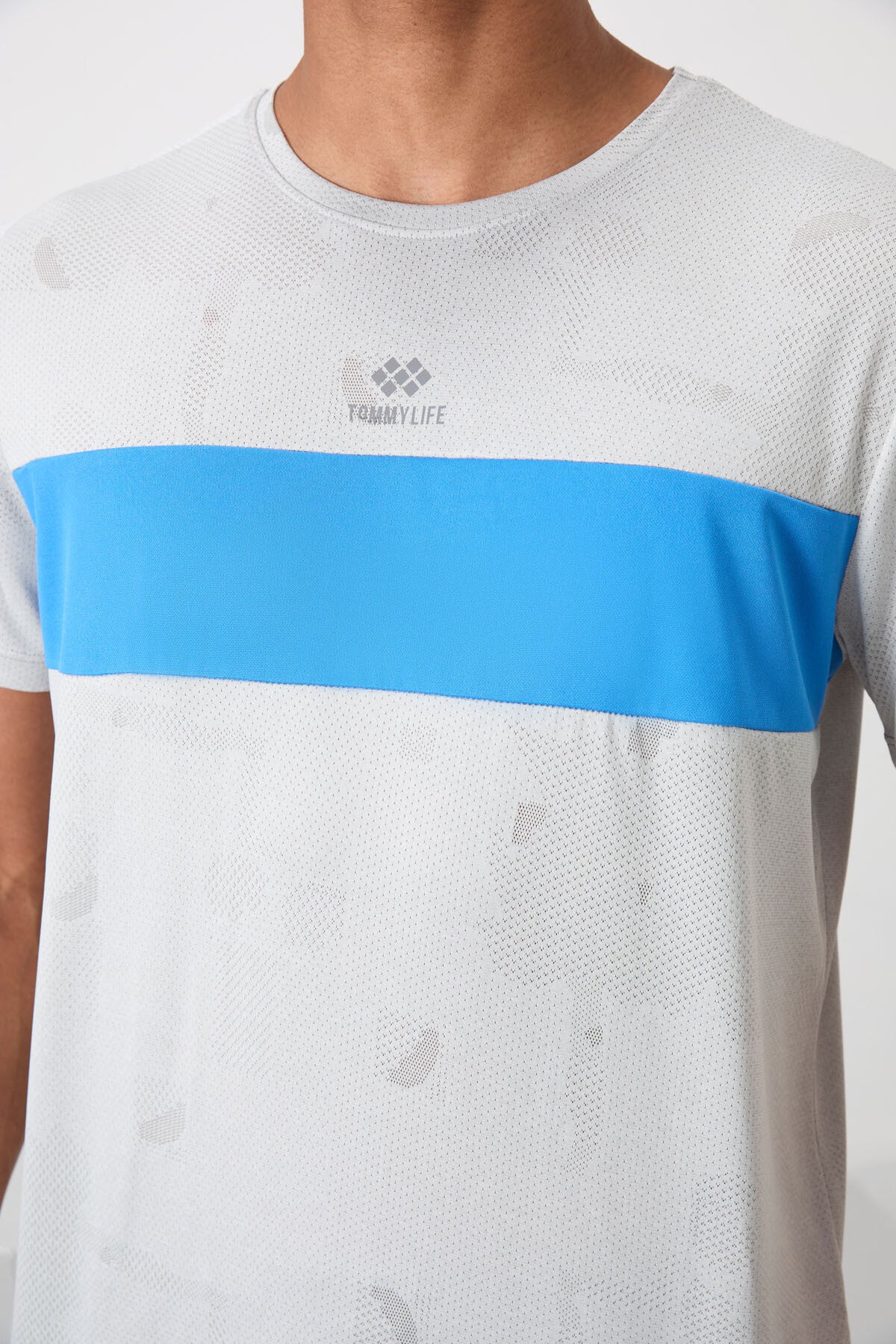Stone Polyester Breathable Jacquard Thin Flexible Standard Fit Men's Performance T-Shirt - 88398
