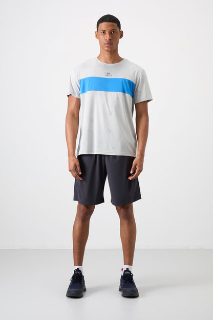 Stone Polyester Breathable Jacquard Thin Flexible Standard Fit Men's Performance T-Shirt - 88398