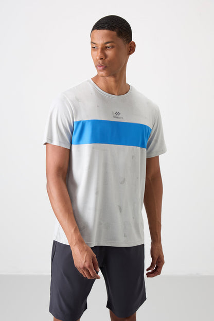 Stone Polyester Breathable Jacquard Thin Flexible Standard Fit Men's Performance T-Shirt - 88398