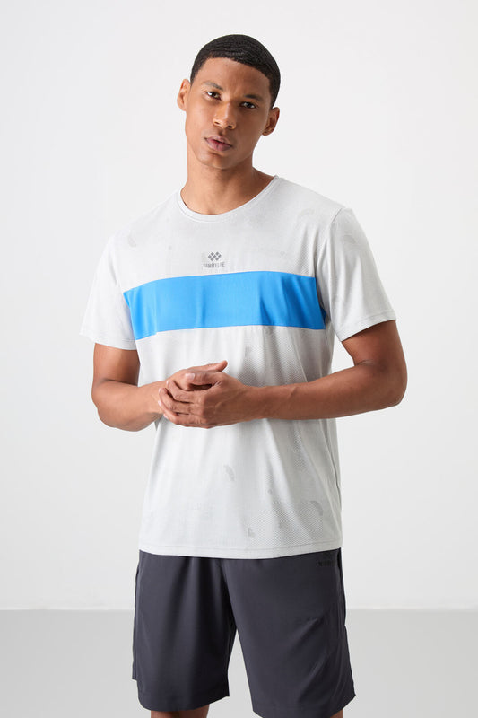 Stone Polyester Breathable Jacquard Thin Flexible Standard Fit Men's Performance T-Shirt - 88398