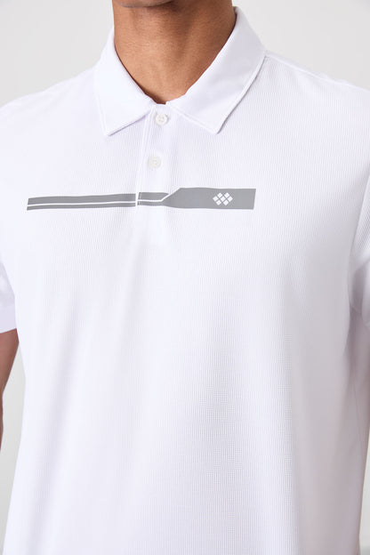 White Polyester Breathable Textured Thin Flexible Standard Fit Polo Collar Men's Performance T-Shirt - 88393