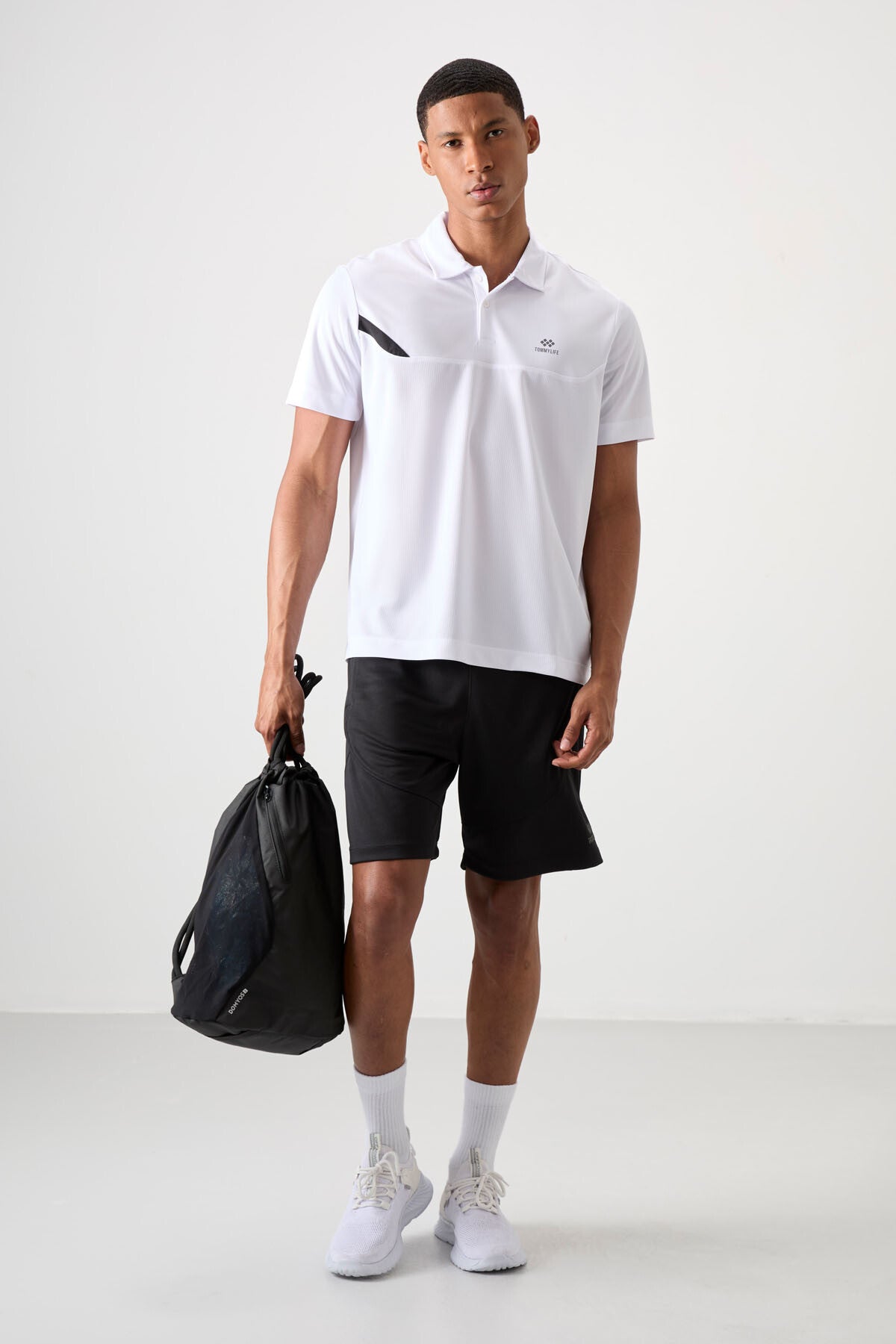 White Polyester Breathable Textured Thin Flexible Standard Fit Polo Collar Men's Performance T-Shirt - 88402