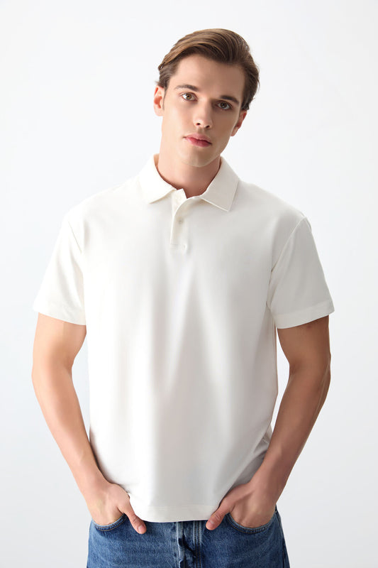 T-Shirt Oversized, basic, with a thick soft-weave Polo collar