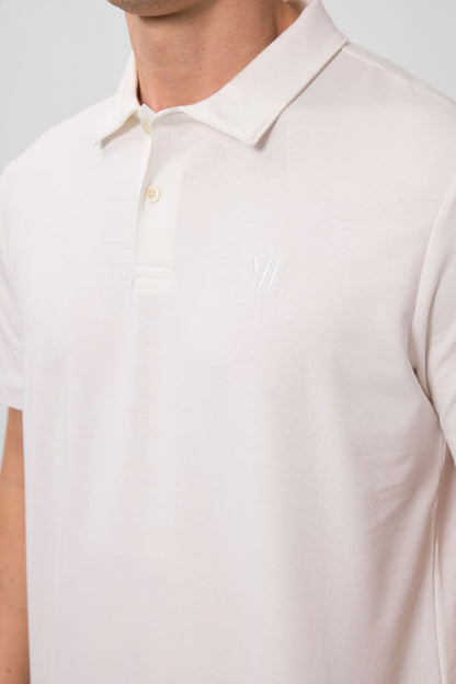 Ecru Basic Chest Logo Standard Fit Knitted Polo Collar Men's T-Shirt - 87768
