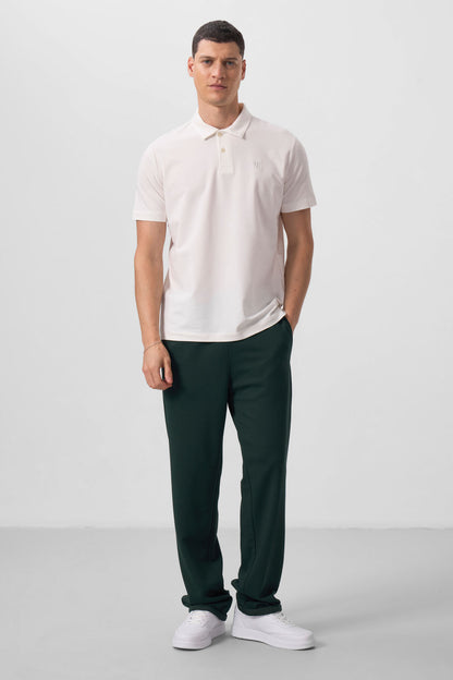 Ecru Basic Chest Logo Standard Fit Knitted Polo Collar Men's T-Shirt - 87768