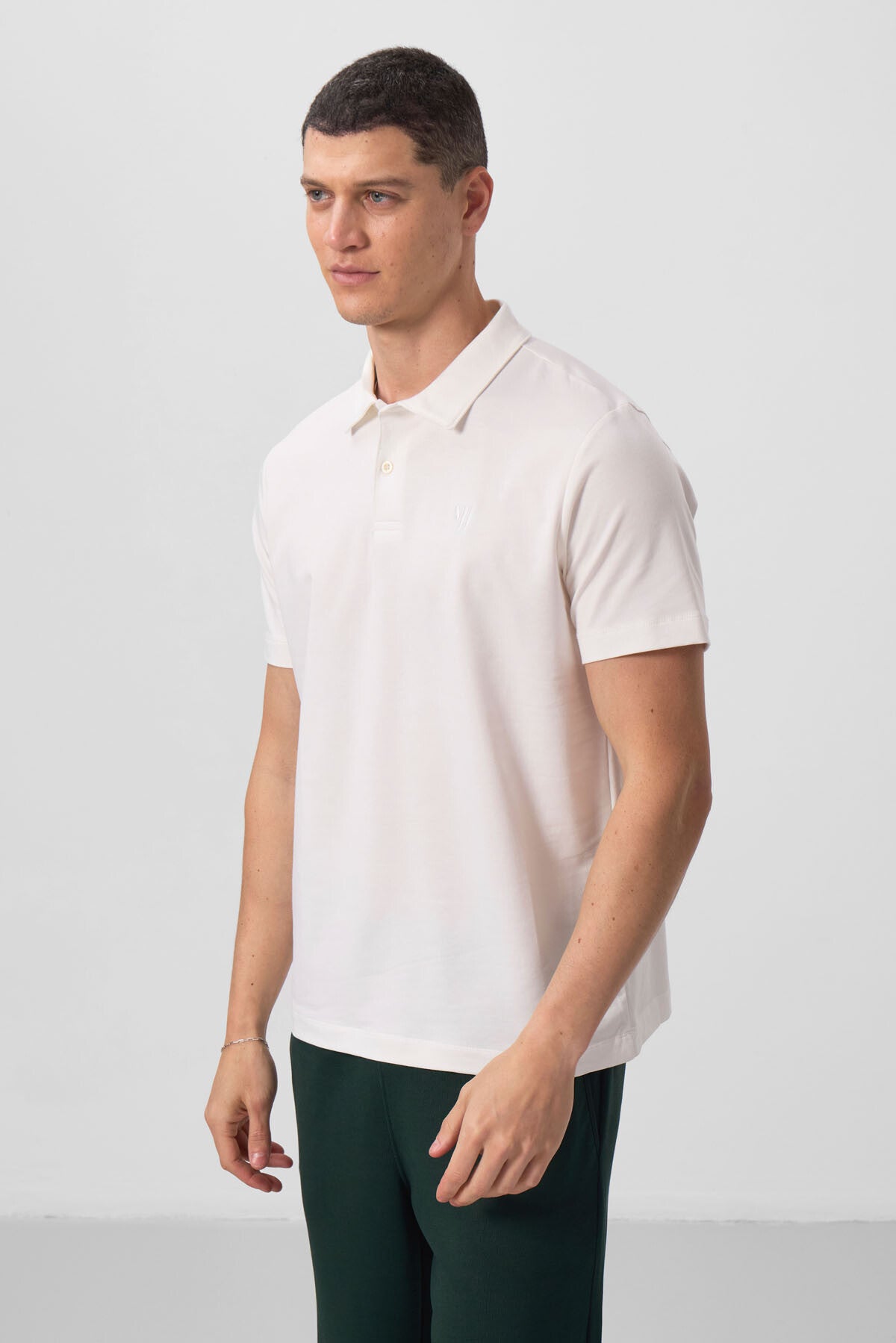 Ecru Basic Chest Logo Standard Fit Knitted Polo Collar Men's T-Shirt - 87768