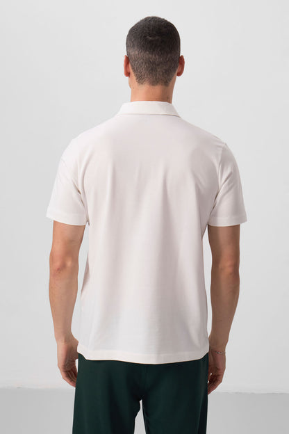 Ecru Basic Chest Logo Standard Fit Knitted Polo Collar Men's T-Shirt - 87768