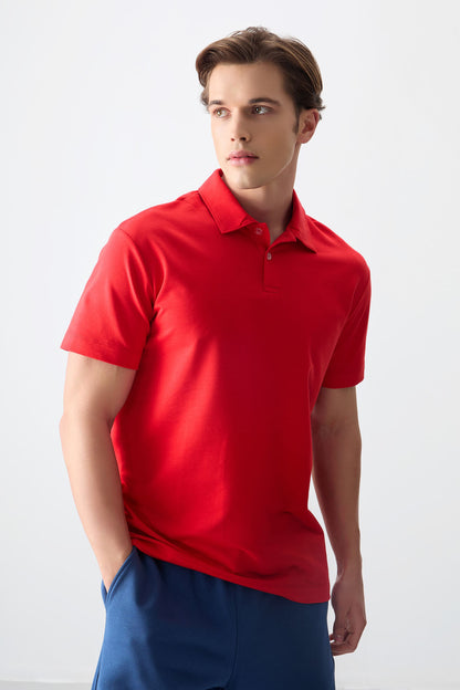 Fiesta Cotton Thick Soft Textured Polo Collar Oversize Fit Basic Men's T-Shirt - 88381