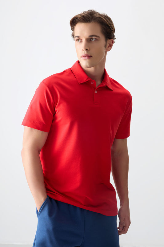 Fiesta Cotton Thick Soft Textured Polo Collar Oversize Fit Basic Men's T-Shirt - 88381