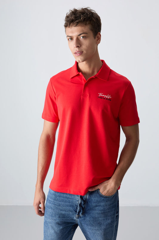 Fiesta Cotton Thick Soft Textured Standard Fit Printed Polo Collar Men's T-Shirt - 88346