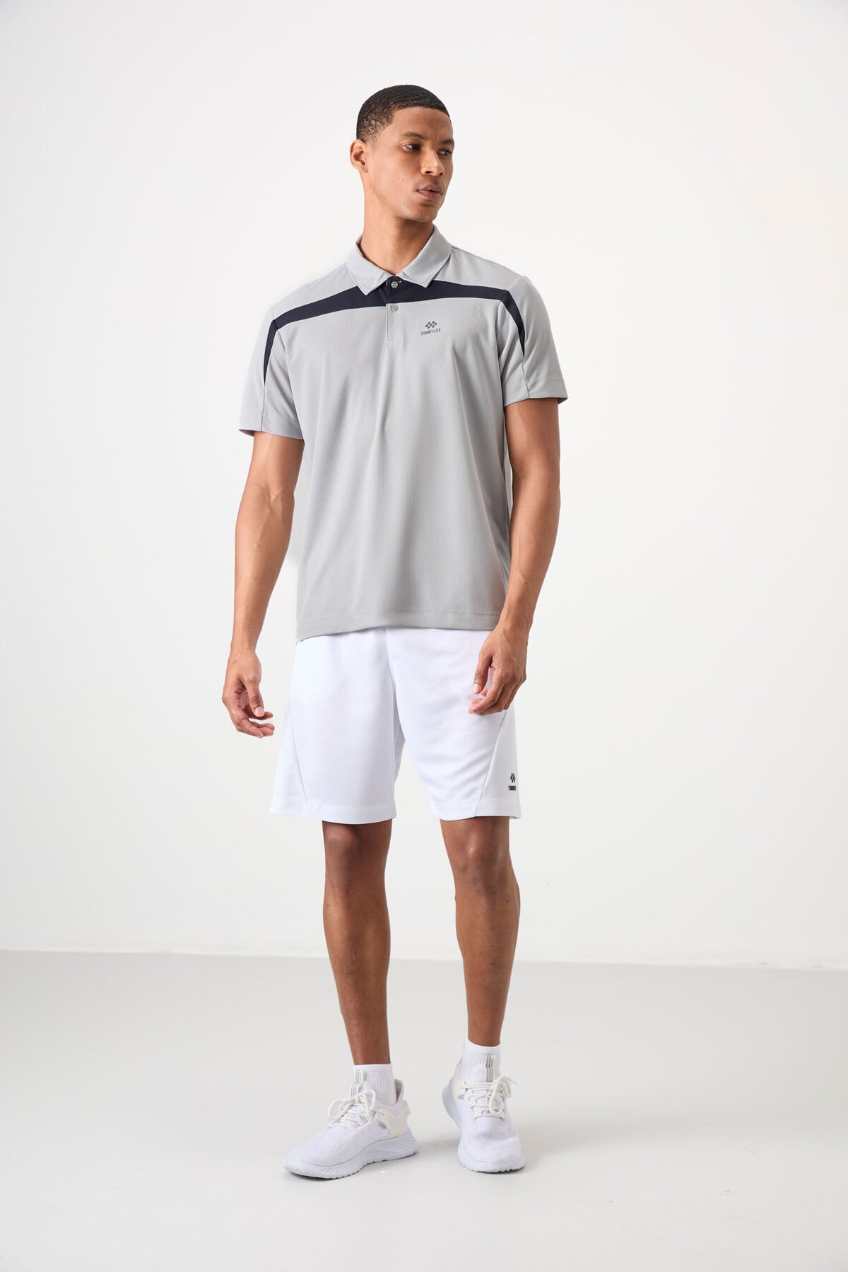 Breathable Textured Thin Flexible Standard Fit Polo Collar Men's Performance T-Shirt - 88392