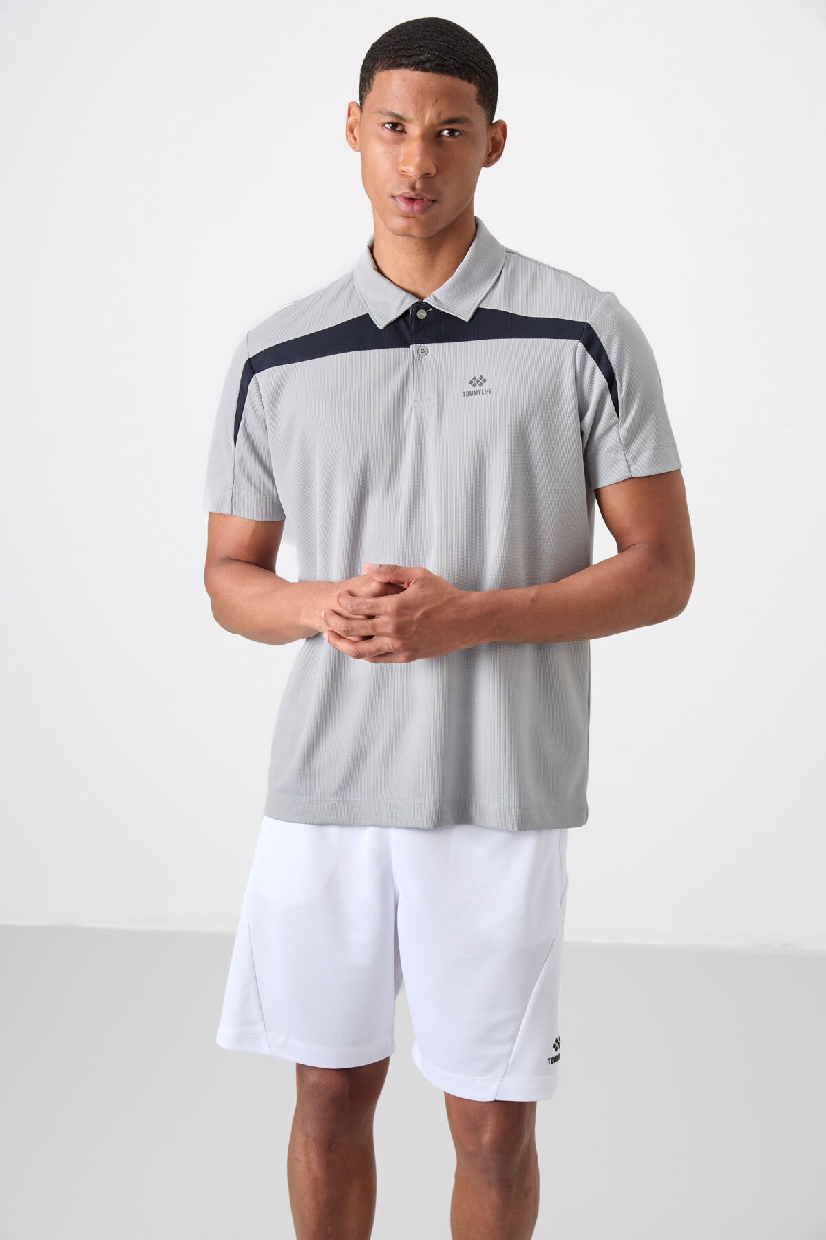 Breathable Textured Thin Flexible Standard Fit Polo Collar Men's Performance T-Shirt - 88392