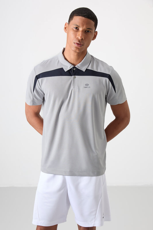 Breathable Textured Thin Flexible Standard Fit Polo Collar Men's Performance T-Shirt - 88392