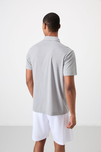 Breathable Textured Thin Flexible Standard Fit Polo Collar Men's Performance T-Shirt - 88392