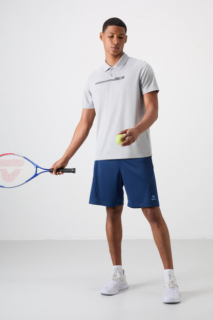 Breathable Textured Thin Flexible Standard Fit Polo Collar Men's Performance T-Shirt - 88393