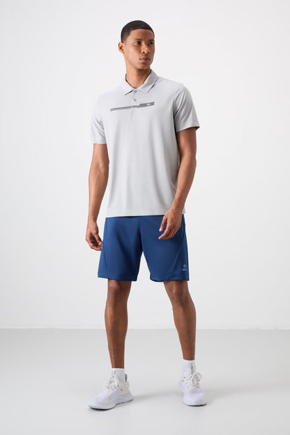 Breathable Textured Thin Flexible Standard Fit Polo Collar Men's Performance T-Shirt - 88393