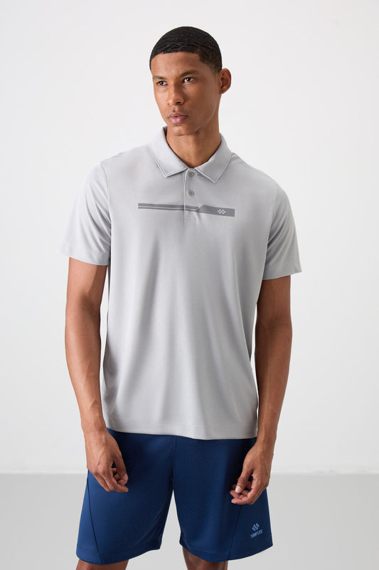Breathable Textured Thin Flexible Standard Fit Polo Collar Men's Performance T-Shirt - 88393