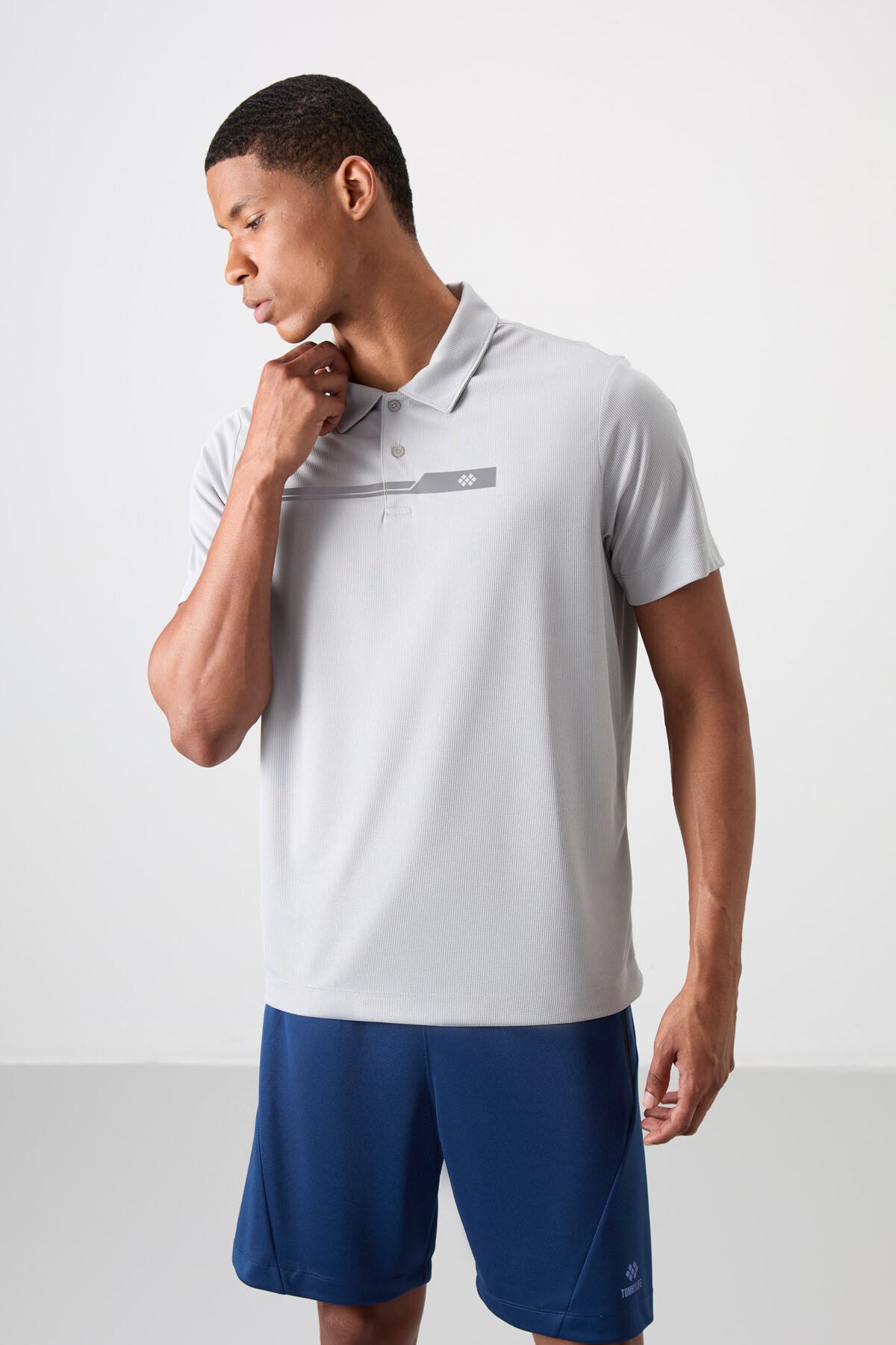 Breathable Textured Thin Flexible Standard Fit Polo Collar Men's Performance T-Shirt - 88393