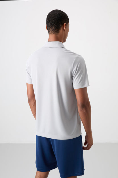 Breathable Textured Thin Flexible Standard Fit Polo Collar Men's Performance T-Shirt - 88393