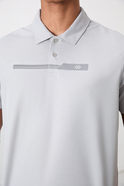 Breathable Textured Thin Flexible Standard Fit Polo Collar Men's Performance T-Shirt - 88393