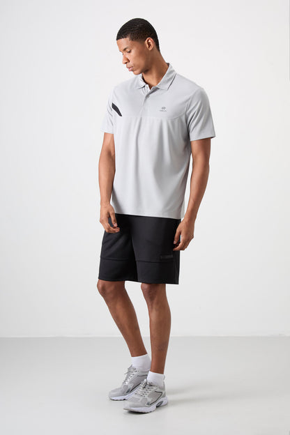 Breathable Textured Thin Flexible Standard Fit Polo Collar Men's Performance T-Shirt - 88402