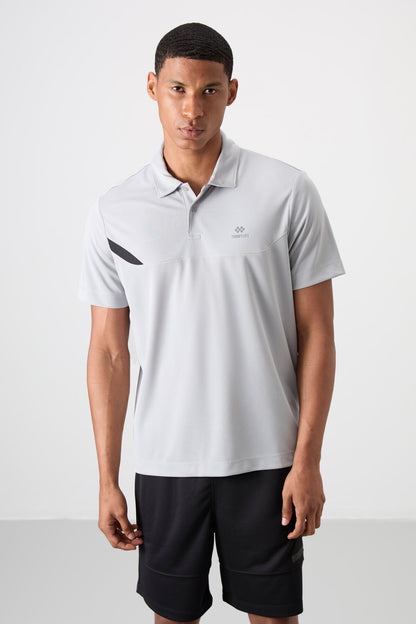 Breathable Textured Thin Flexible Standard Fit Polo Collar Men's Performance T-Shirt - 88402