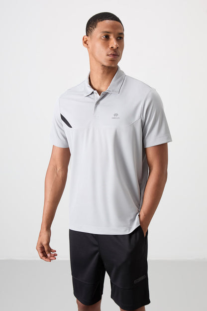 Breathable Textured Thin Flexible Standard Fit Polo Collar Men's Performance T-Shirt - 88402