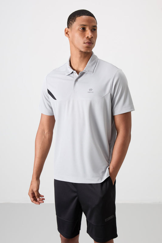 Breathable Textured Thin Flexible Standard Fit Polo Collar Men's Performance T-Shirt - 88402