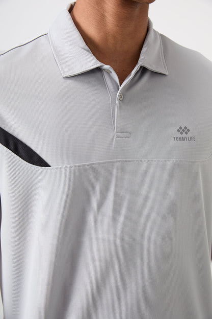 Breathable Textured Thin Flexible Standard Fit Polo Collar Men's Performance T-Shirt - 88402