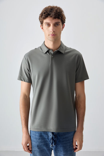 Cotton Right Thick Soft Textured Polo Collar Oversize Fit Basic Men's T-Shirt - 88381
