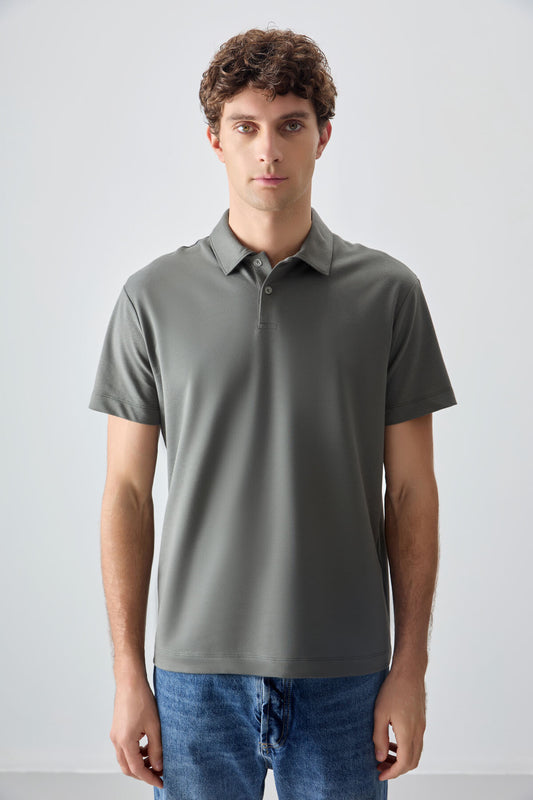 Cotton Right Thick Soft Textured Polo Collar Oversize Fit Basic Men's T-Shirt - 88381