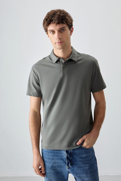 Cotton Right Thick Soft Textured Polo Collar Oversize Fit Basic Men's T-Shirt - 88381