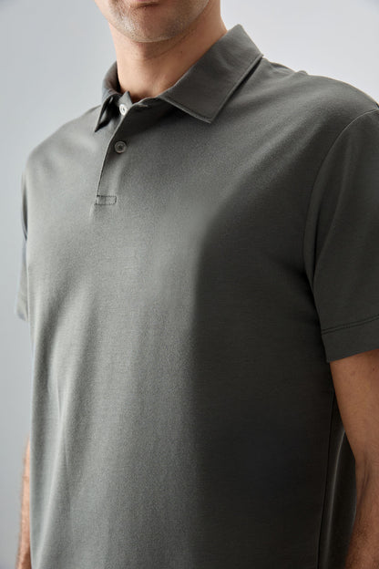Cotton Right Thick Soft Textured Polo Collar Oversize Fit Basic Men's T-Shirt - 88381