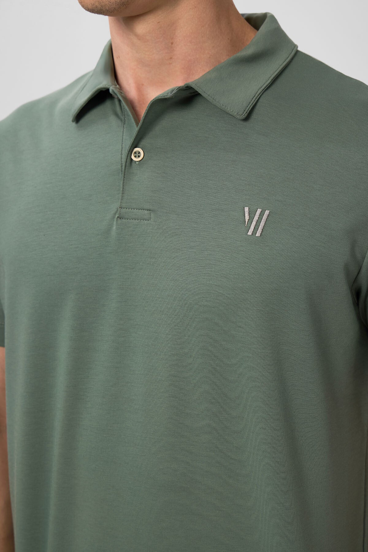 Light Green Basic Chest Logo Standard Fit Knitted Polo Collar Men's T-Shirt - 87768