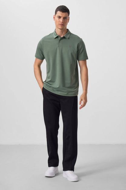 Light Green Basic Chest Logo Standard Fit Knitted Polo Collar Men's T-Shirt - 87768