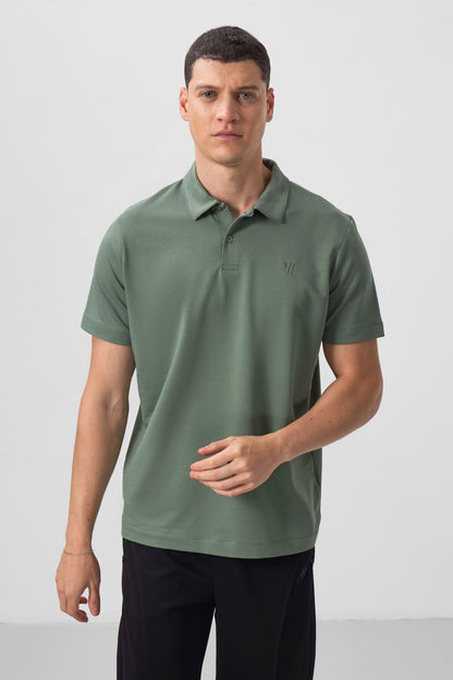 Light Green Basic Chest Logo Standard Fit Knitted Polo Collar Men's T-Shirt - 87768