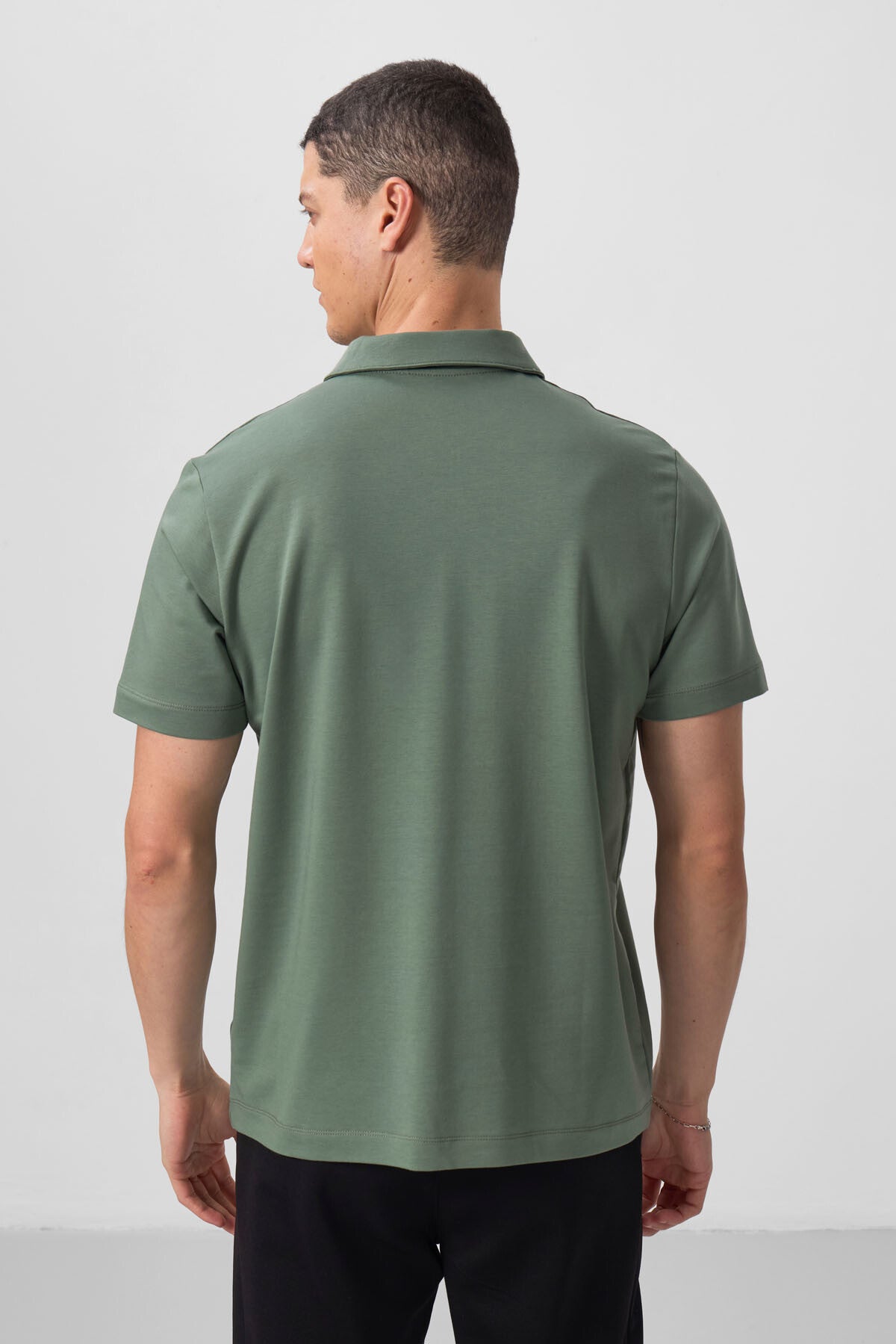 Light Green Basic Chest Logo Standard Fit Knitted Polo Collar Men's T-Shirt - 87768