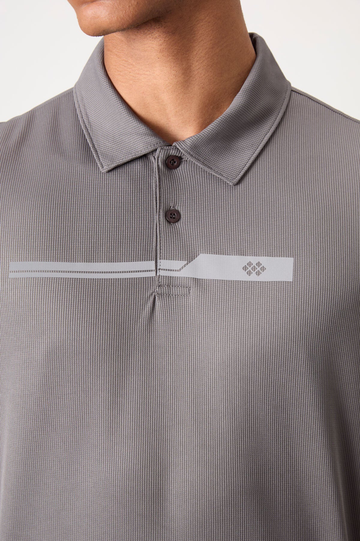 Dark Grey Polyester Breathable Textured Thin Flexible Standard Fit Polo Collar Men's Performance T-Shirt - 88393