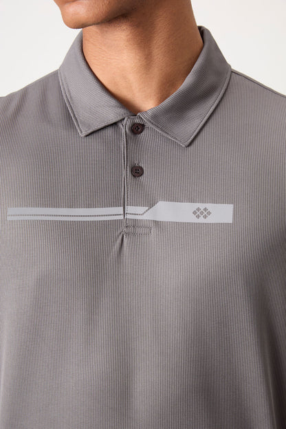 Dark Grey Polyester Breathable Textured Thin Flexible Standard Fit Polo Collar Men's Performance T-Shirt - 88393