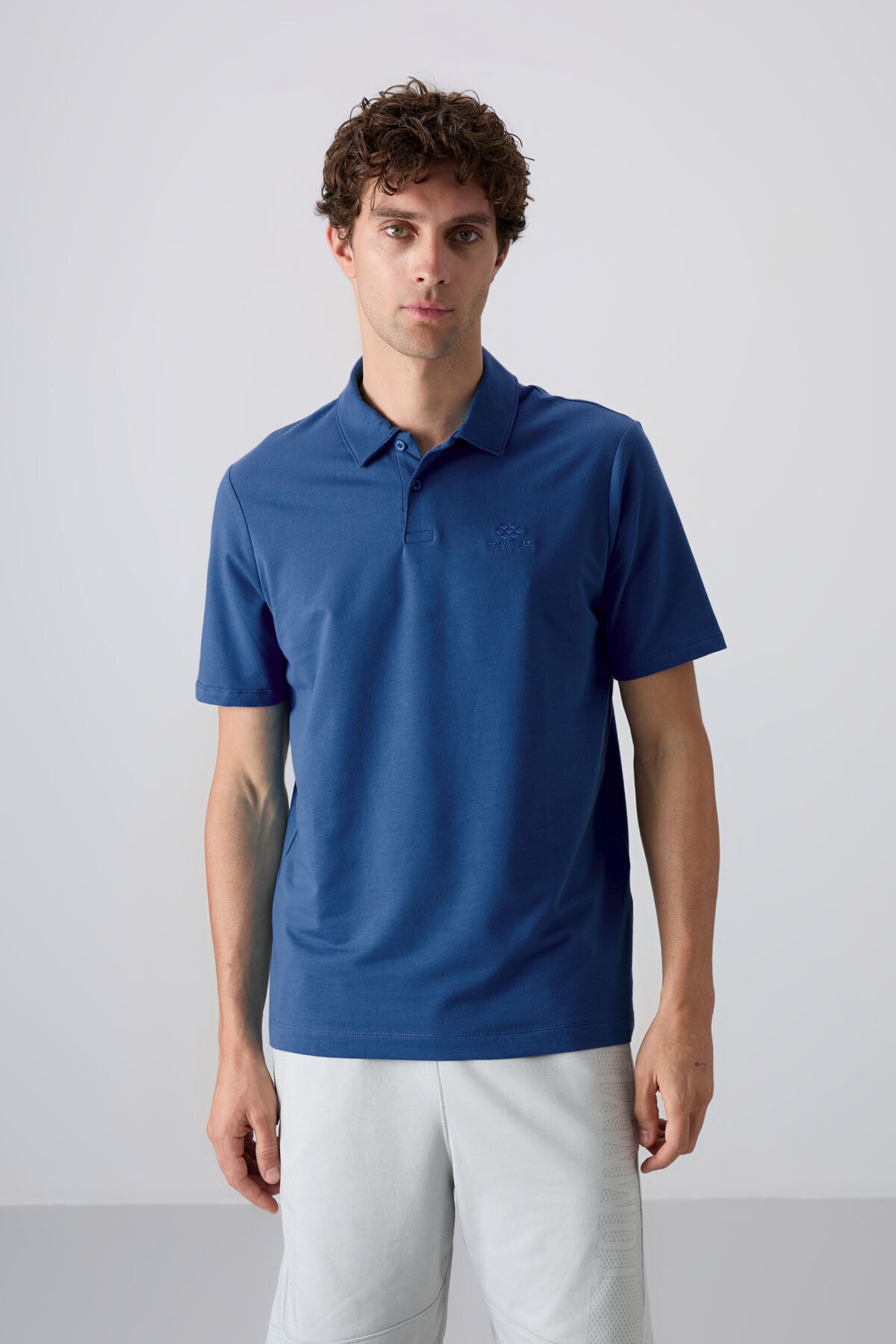 Parlament Basic Logo Standard Fit Knitted Polo Collar Men's T-Shirt - 87748