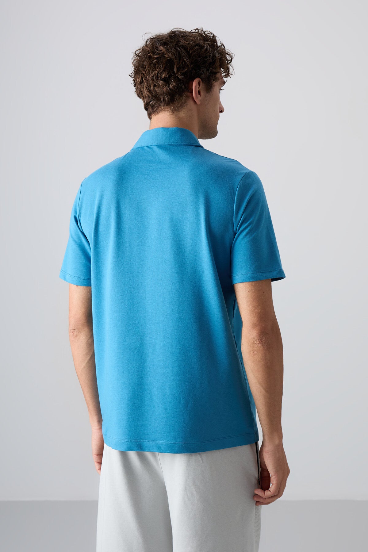 Petrol Blue Cotton Thick Soft Textured Standard Fit Basic Polo Collar Men's T-Shirt - 88348