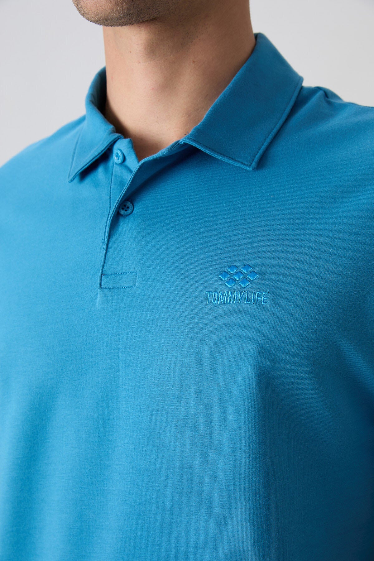 Petrol Blue Cotton Thick Soft Textured Standard Fit Basic Polo Collar Men's T-Shirt - 88348