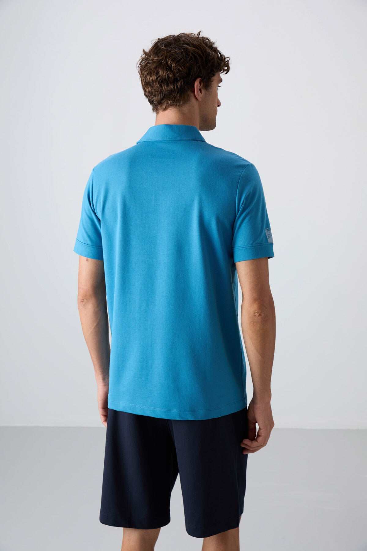 Petrol Blue Cotton Thick Soft Textured Standard Fit Basic Polo Collar Men's T-Shirt - 88351