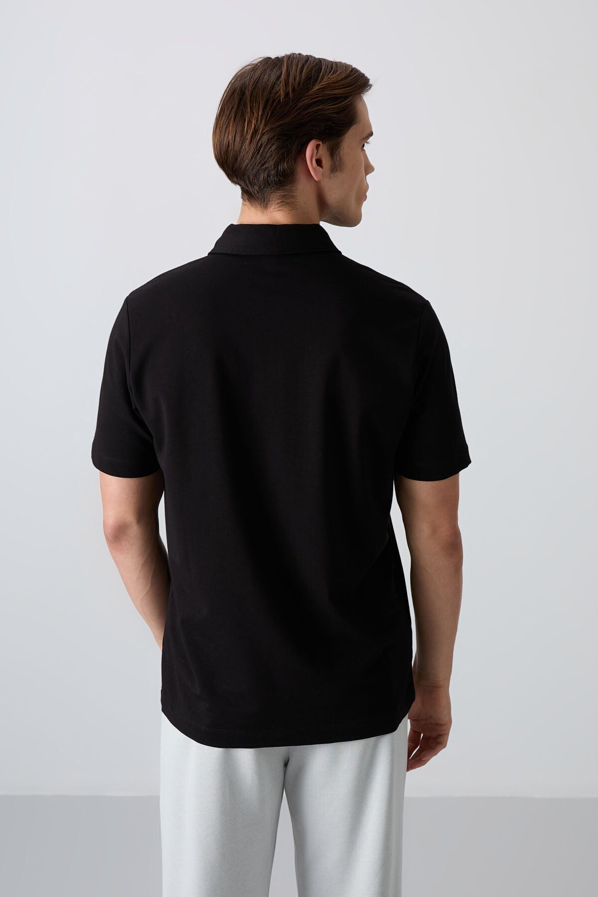 Black Cotton Thick Soft Textured Standard Fit Basic Polo Collar Men's T-Shirt - 88348