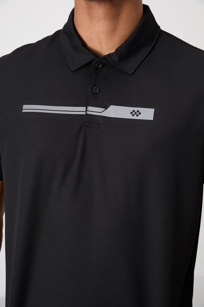 Black Polyester Breathable Textured Thin Flexible Standard Fit Polo Collar Men's Performance T-Shirt - 88393